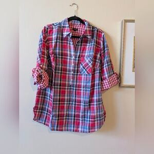 NWOT!! Talbots Red and Blue Plaid Shirt Top, Sz. 1X Petite